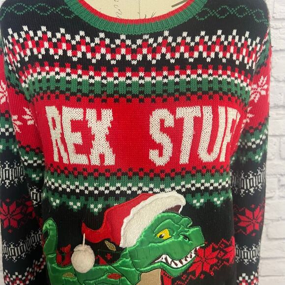 Holiday Time Dinosaur Ugly Christmas Sweater Women Size Medium - Picture 3 of 7